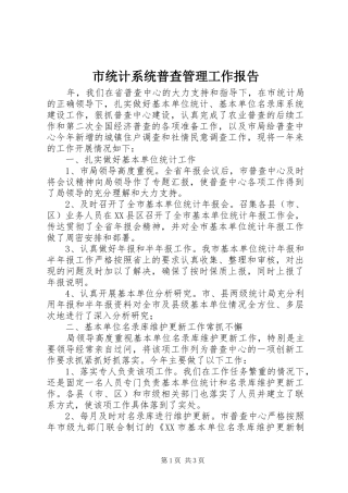 市统计系统普查管理工作报告