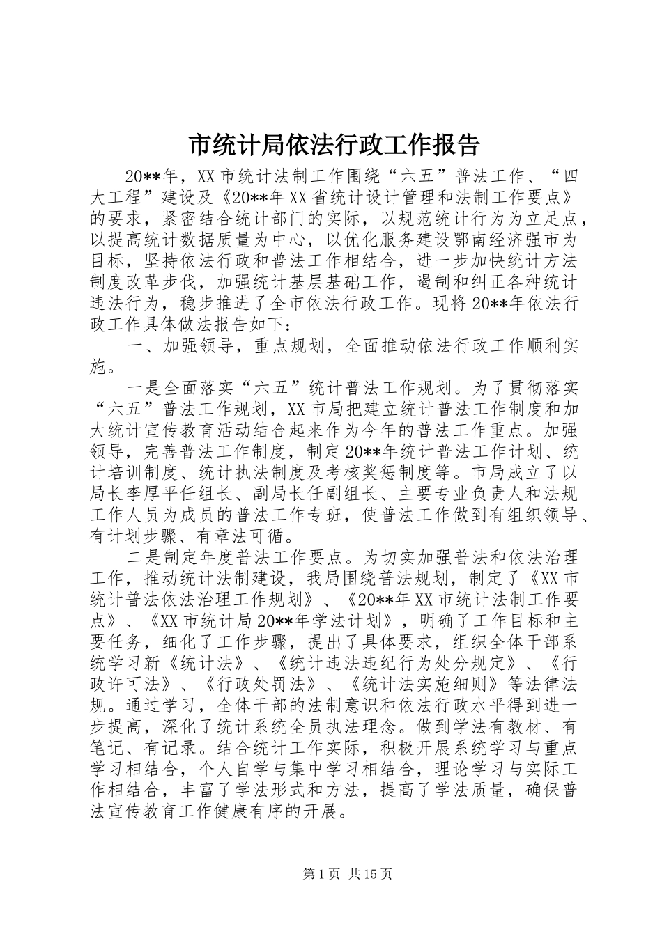 市统计局依法行政工作报告_第1页