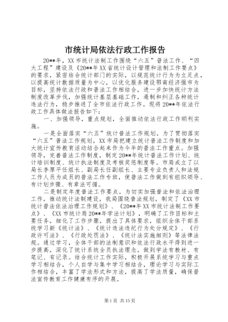 市统计局依法行政工作报告