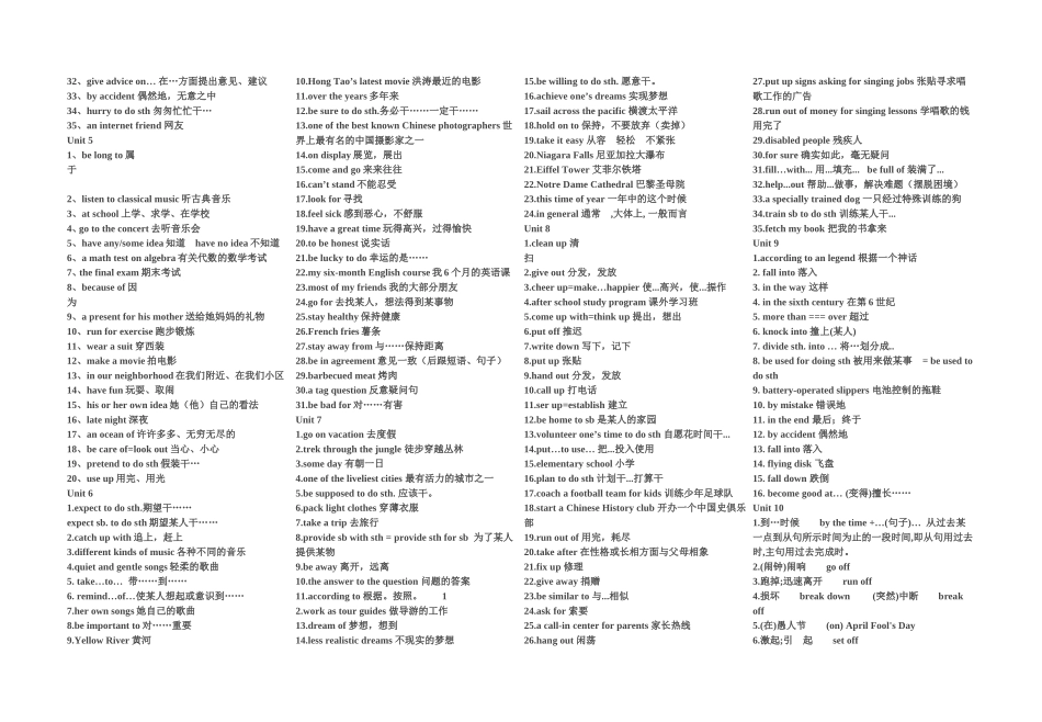 九年级英语短语归纳(1-10)_第2页
