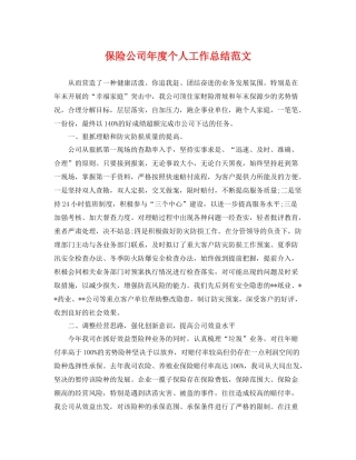 保险公司年度个人工作总结范文 