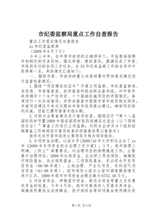 市纪委监察局重点工作自查报告