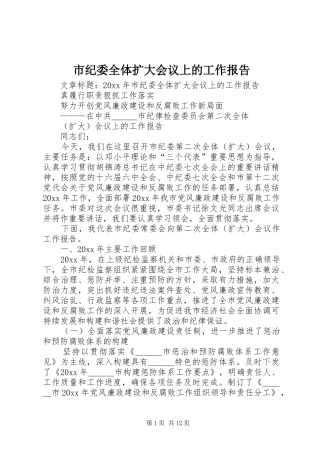 市纪委全体扩大会议上的工作报告