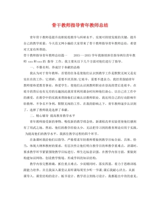 骨干教师指导青年教师总结 