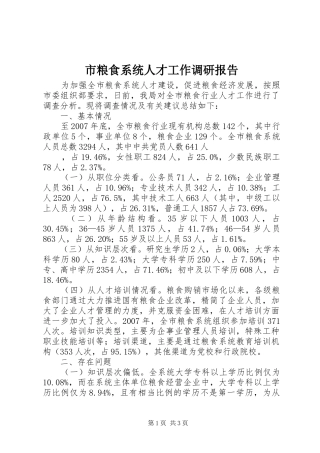 市粮食系统人才工作调研报告