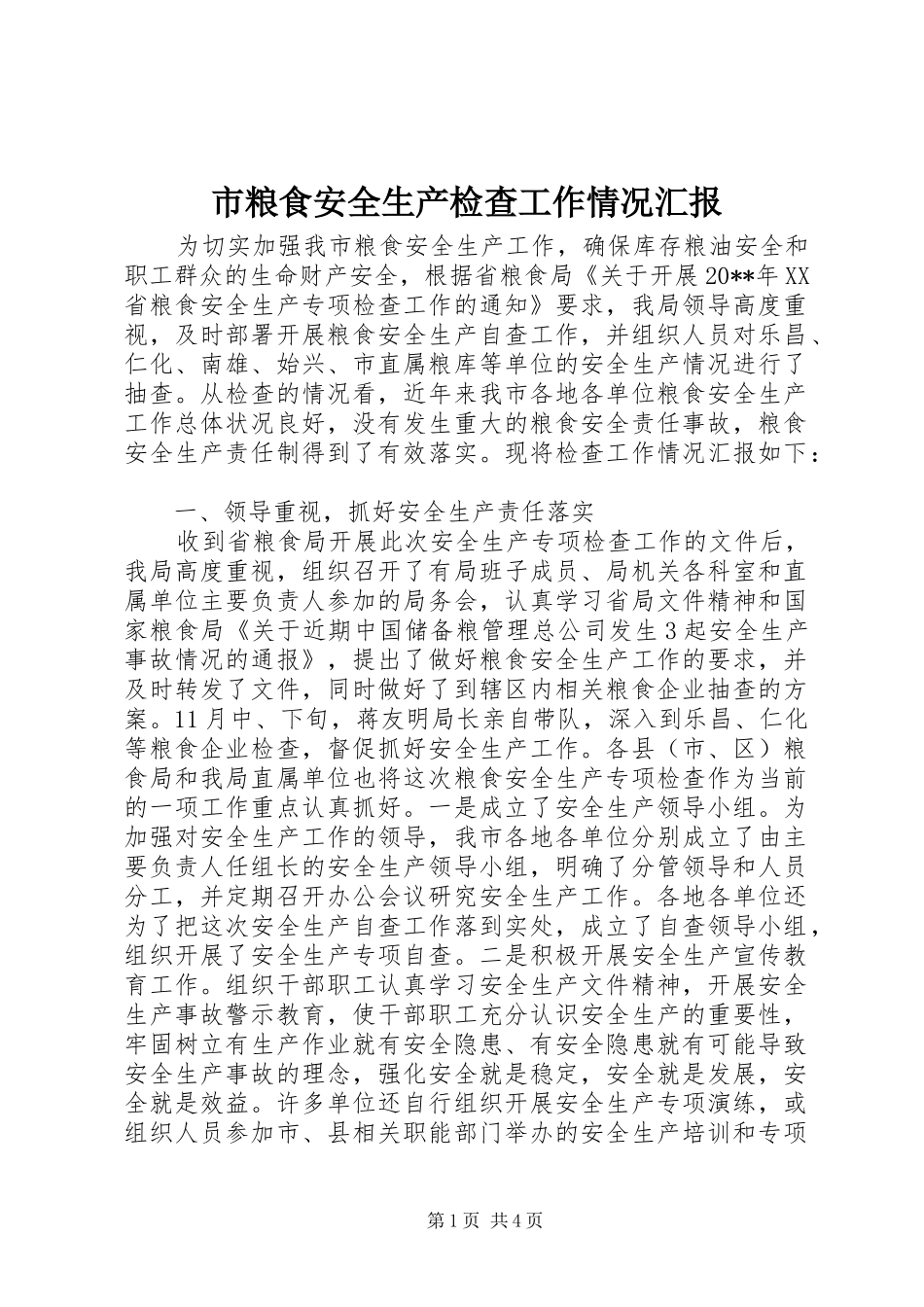 市粮食安全生产检查工作情况汇报_第1页