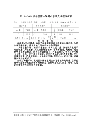 六年级小学成绩分析表