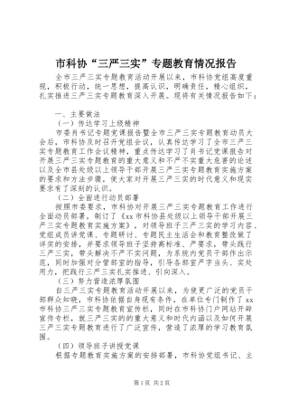 市科协“三严三实”专题教育情况报告