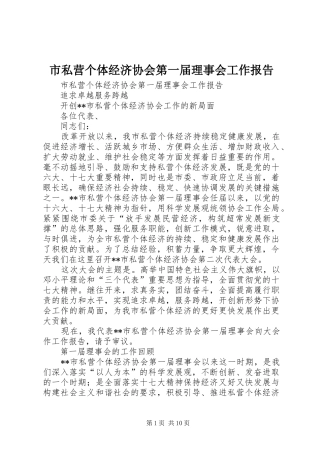 市私营个体经济协会第一届理事会工作报告