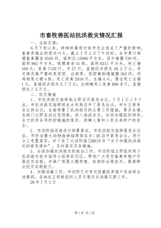 市畜牧兽医站抗洪救灾情况汇报