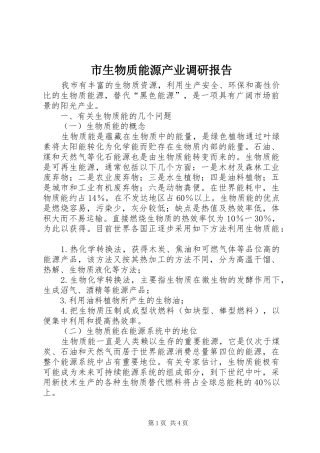 市生物质能源产业调研报告