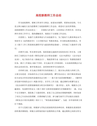 高校新教师工作总结 