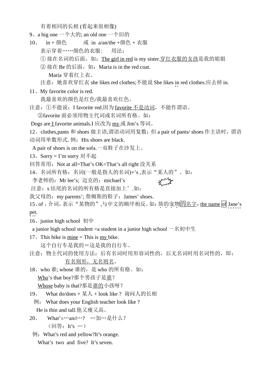 七年级英语上册期末复习之知识点归纳_第3页