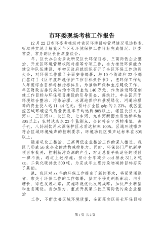 市环委现场考核工作报告
