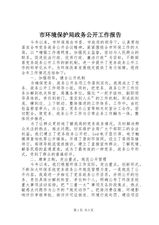 市环境保护局政务公开工作报告