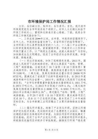 市环境保护局工作情况汇报
