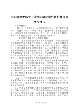 市环境保护局关于健全环境应急处置机制自查情况报告