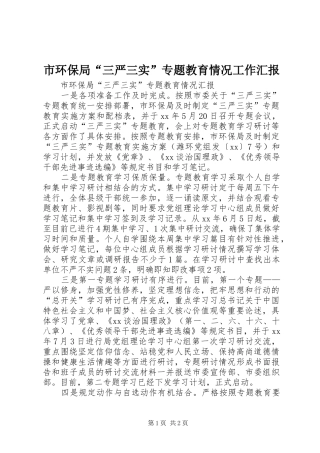 市环保局“三严三实”专题教育情况工作汇报