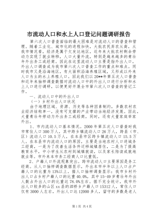 市流动人口和水上人口登记问题调研报告