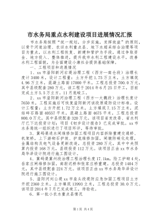 市水务局重点水利建设项目进展情况汇报
