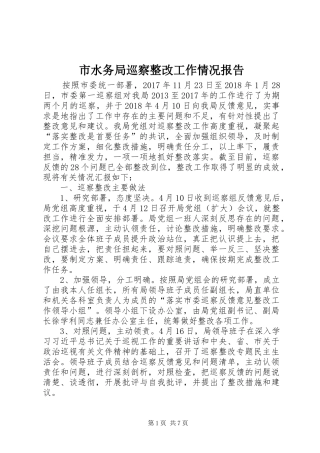 市水务局巡察整改工作情况报告