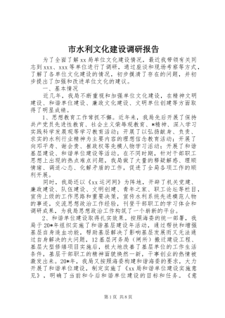 市水利文化建设调研报告