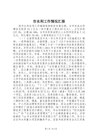 市水利工作情况汇报