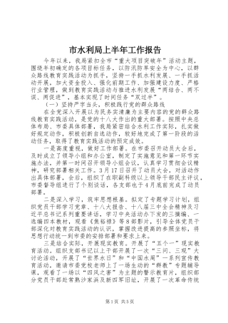 市水利局上半年工作报告