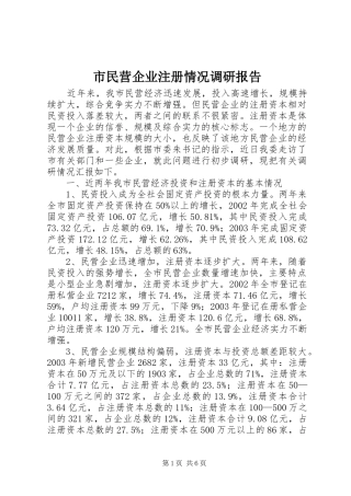 市民营企业注册情况调研报告