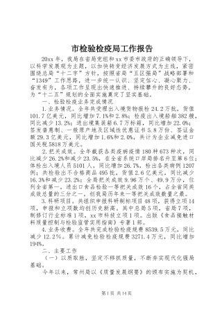 市检验检疫局工作报告
