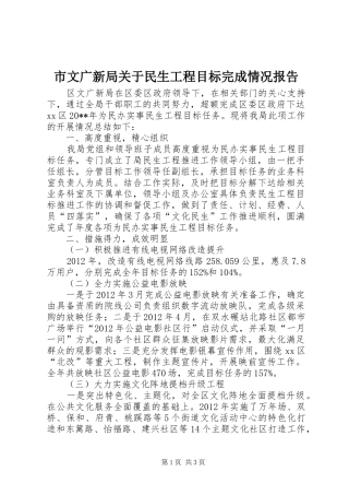 市文广新局关于民生工程目标完成情况报告