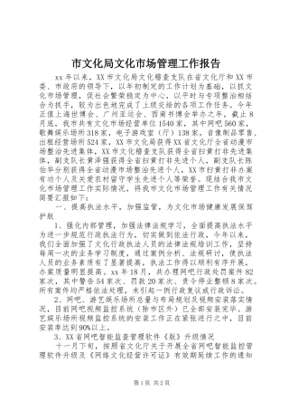 市文化局文化市场管理工作报告