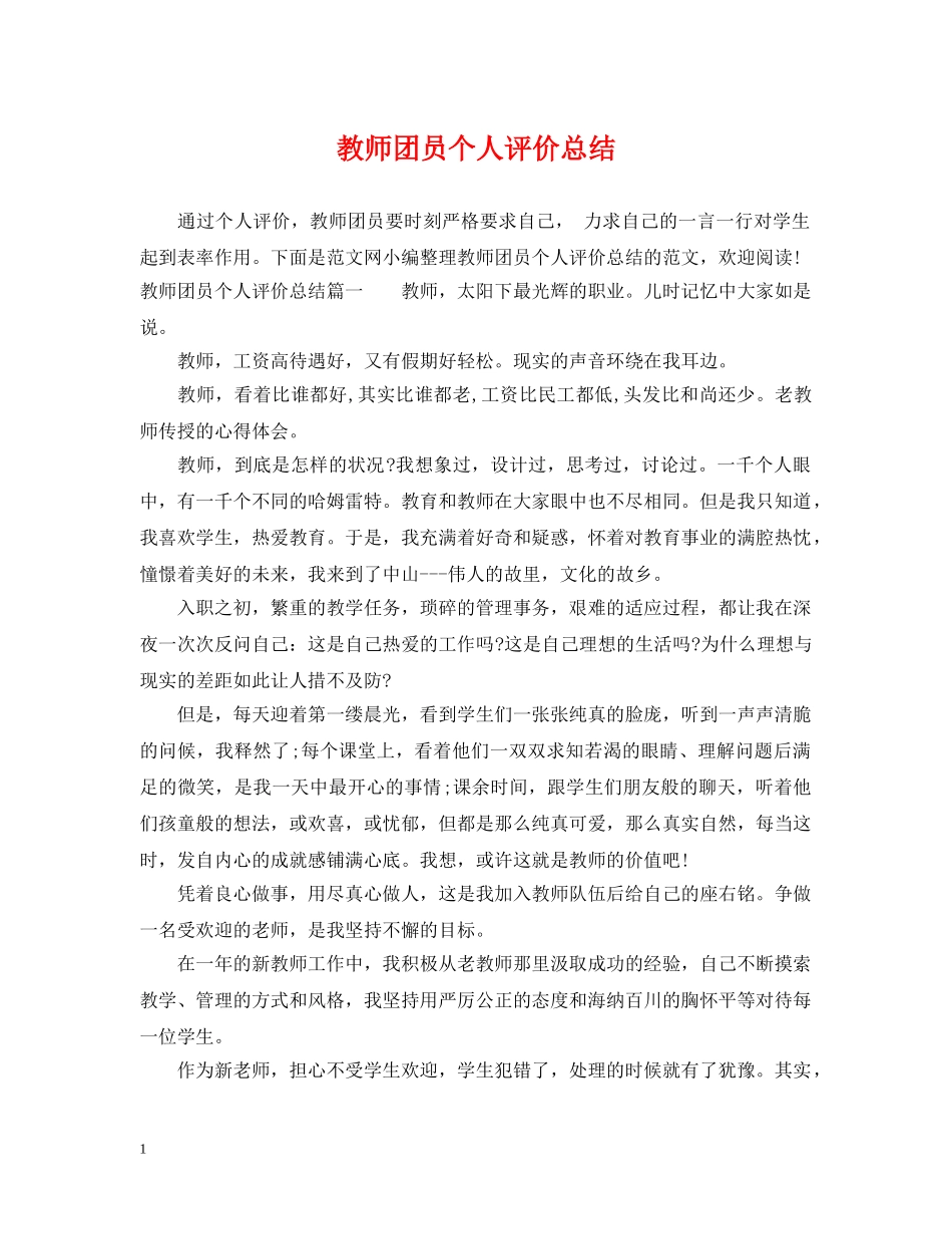 教师团员个人评价总结 _第1页