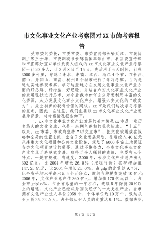 市文化事业文化产业考察团对XX市的考察报告