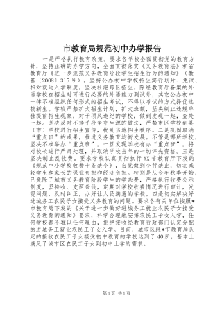 市教育局规范初中办学报告