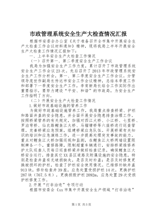市政管理系统安全生产大检查情况汇报