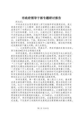 市政府领导干部专题研讨报告