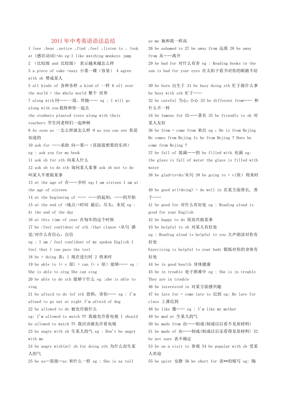 (免费)2011年中考英语语法总结_第1页