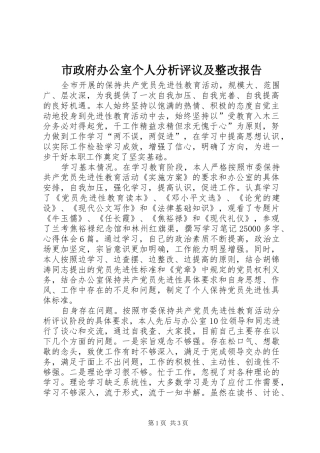 市政府办公室个人分析评议及整改报告