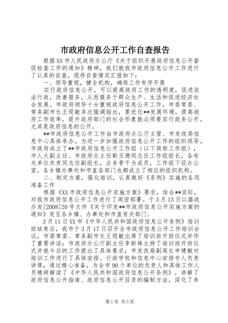 市政府信息公开工作自查报告_第1页