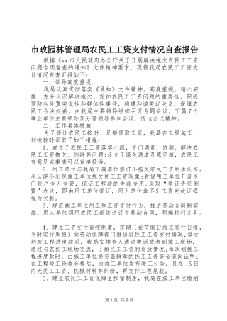 市政园林管理局农民工工资支付情况自查报告