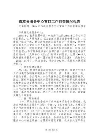 市政务服务中心窗口工作自查情况报告