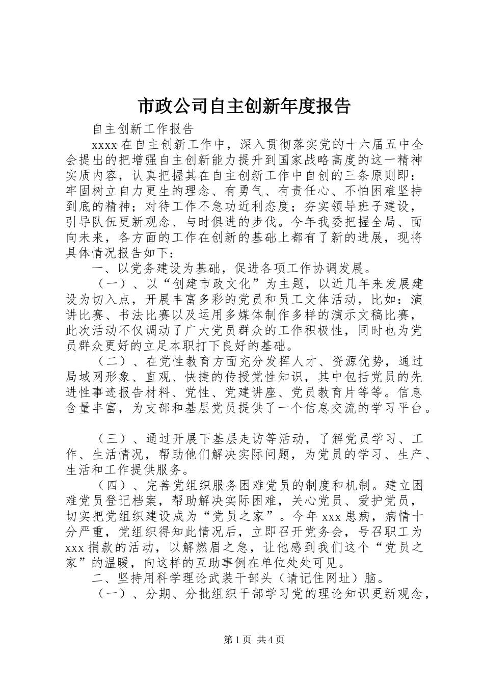 市政公司自主创新年度报告_第1页