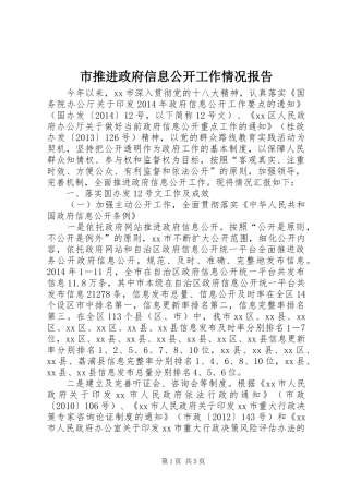 市推进政府信息公开工作情况报告