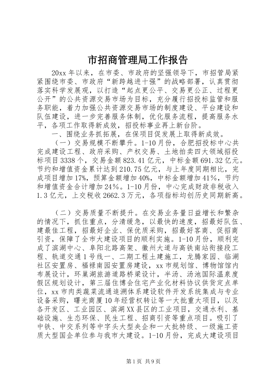 市招商管理局工作报告_第1页