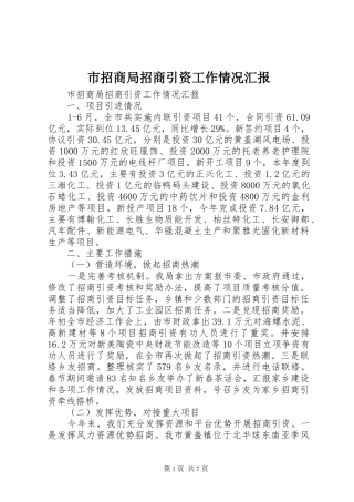 市招商局招商引资工作情况汇报