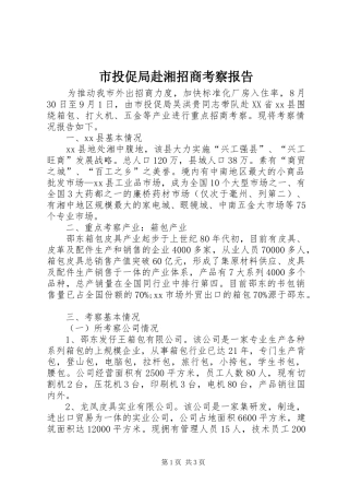 市投促局赴湘招商考察报告