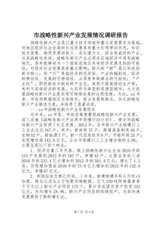 市战略性新兴产业发展情况调研报告