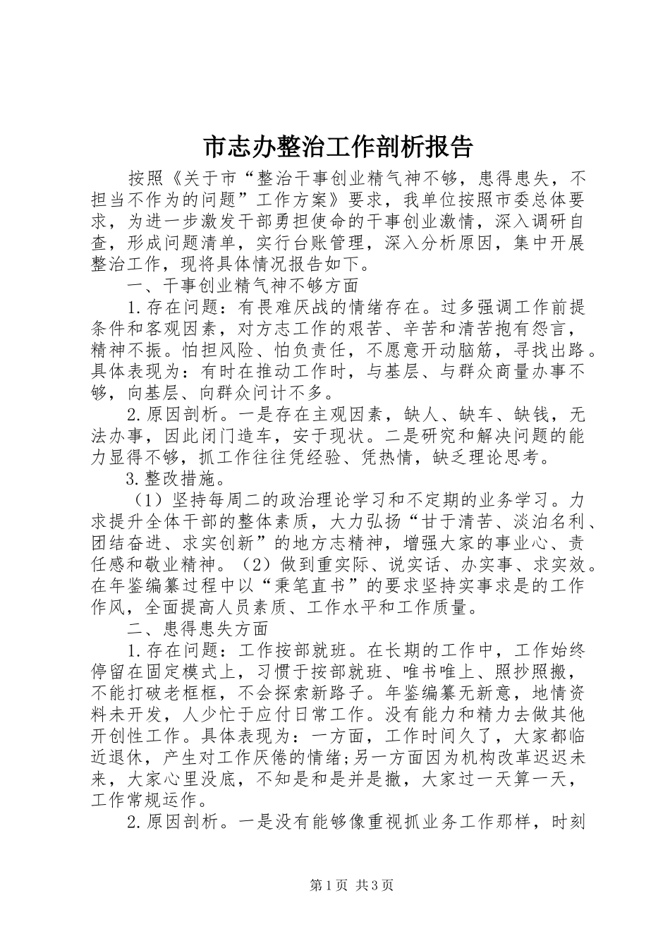 市志办整治工作剖析报告_第1页