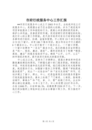 市府行政服务中心工作汇报